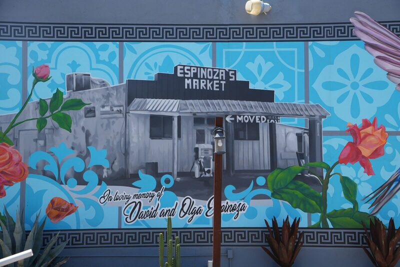 Detail of the mural reading In loving memory of David and Olga Espinoza