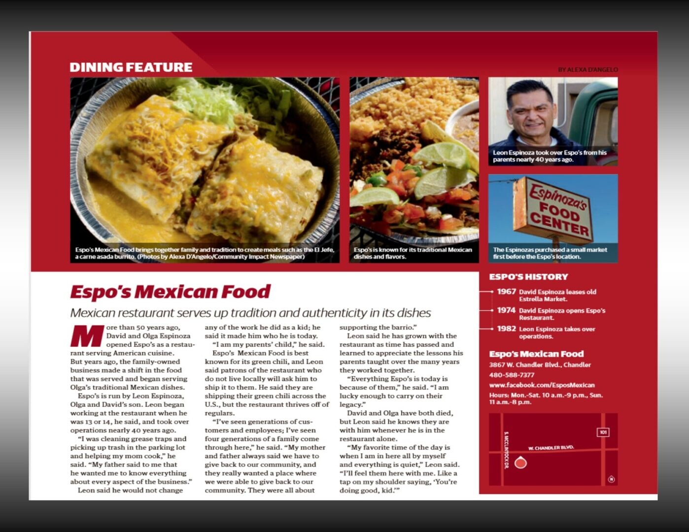 A magazine dining feature about Espo's Mexican Food